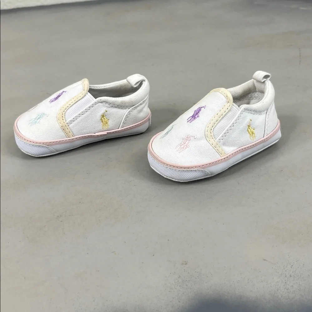 Polo Ralph Lauren Girls' Bal Harbor Slip-On Oxford Cloth Sneaker Crib Shoes
